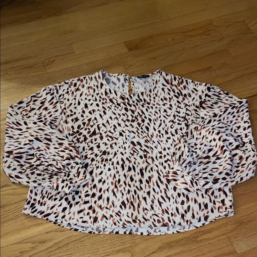 Express White and Brown Patterned Blouse